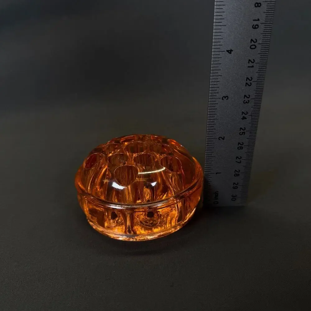 Floral Frog Glass Amber Color Vintage Decortications Floral Arrangements 13 hole